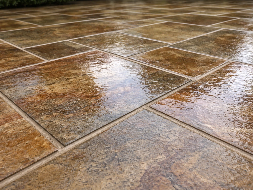 Close view of a freshly sealed patio with wet-look gloss and rich color depth